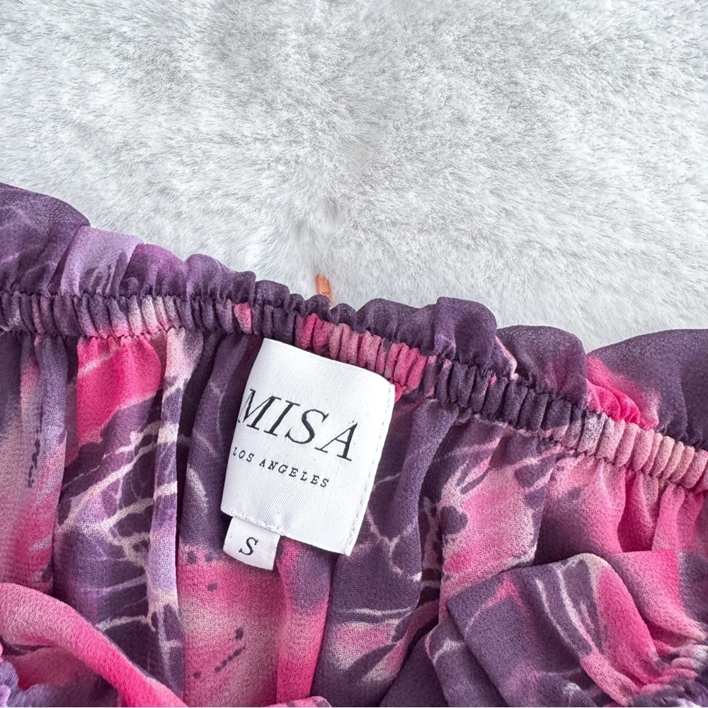MISA Los Angeles Micaela Dress in Purple Pink Floral Off The Shoulder Ruffle - Picture 9 of 12